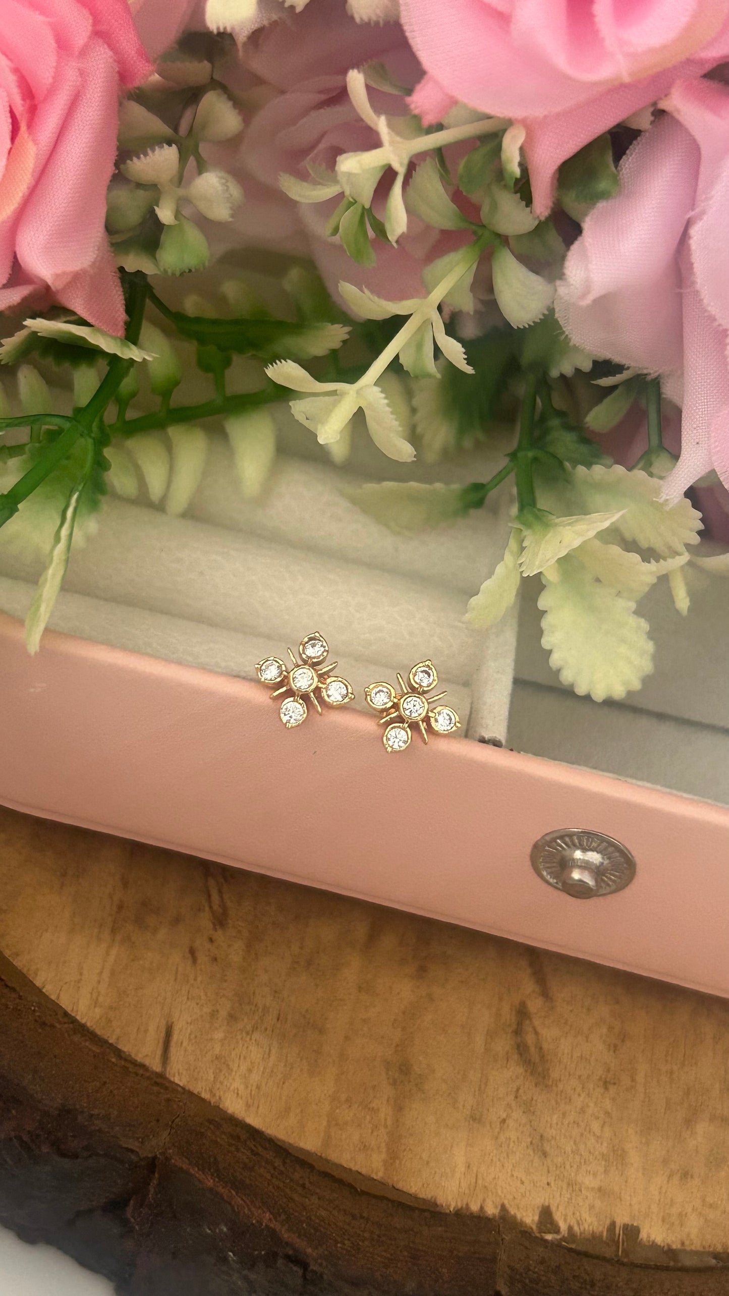 Elegant Panchaloham Stud Earrings with Crystal Accents in small size