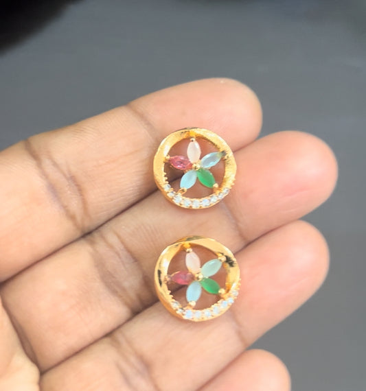 CZ multi color round shape flower stud