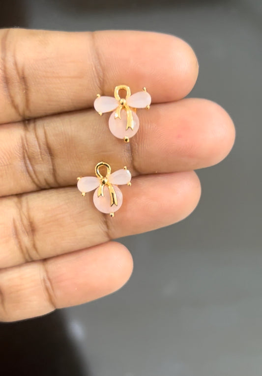 CZ peach colour bow stud