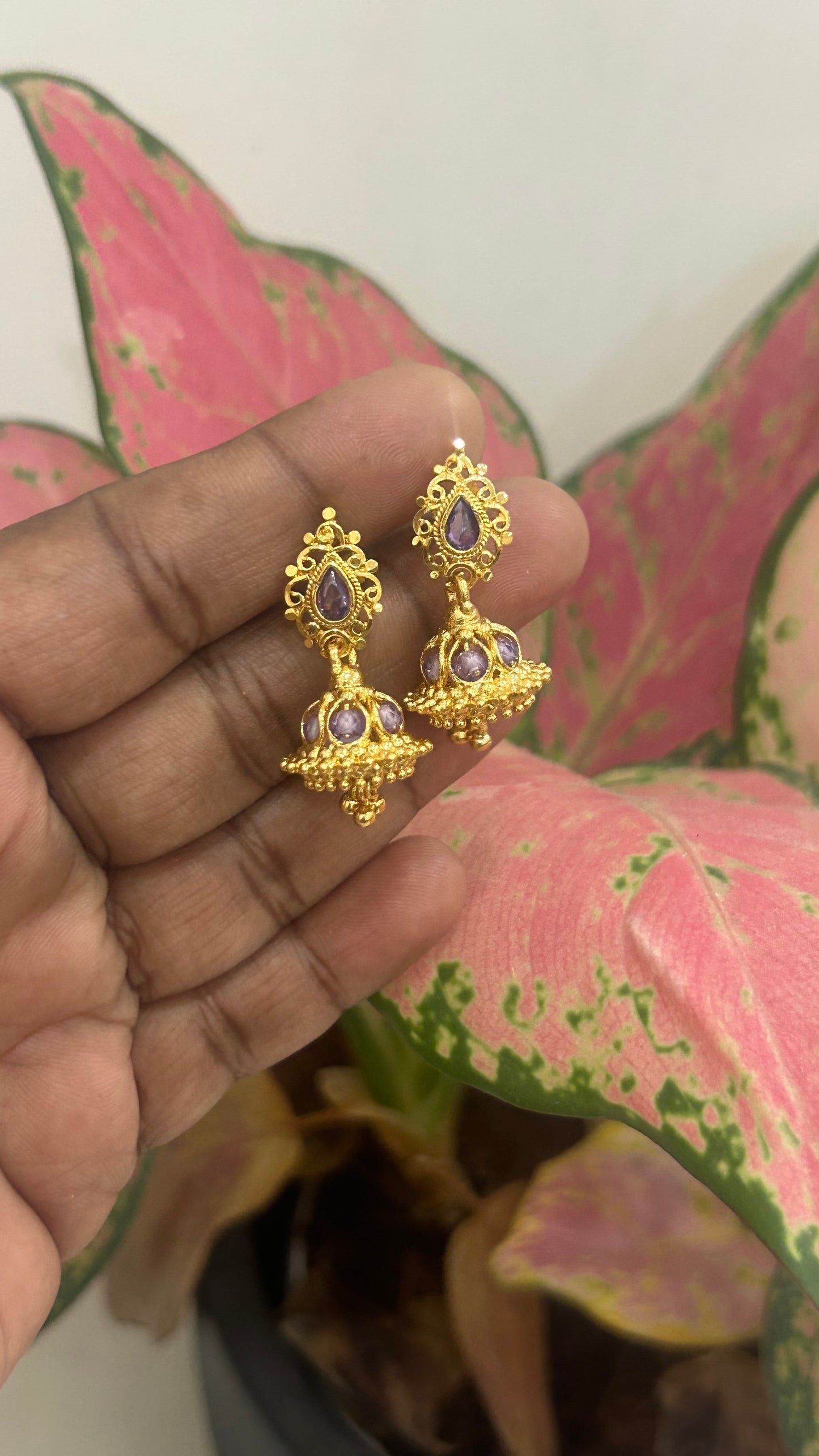 Purple Stone Gold-Plated Jhumka Earrings | Traditional Designer Jhumkas ✨💜