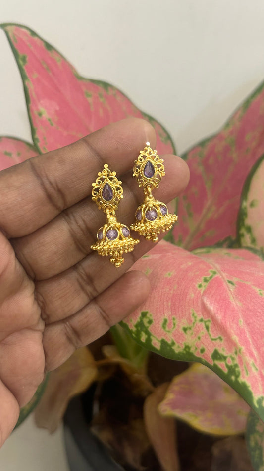 Purple Stone Gold-Plated Jhumka Earrings | Traditional Designer Jhumkas ✨💜