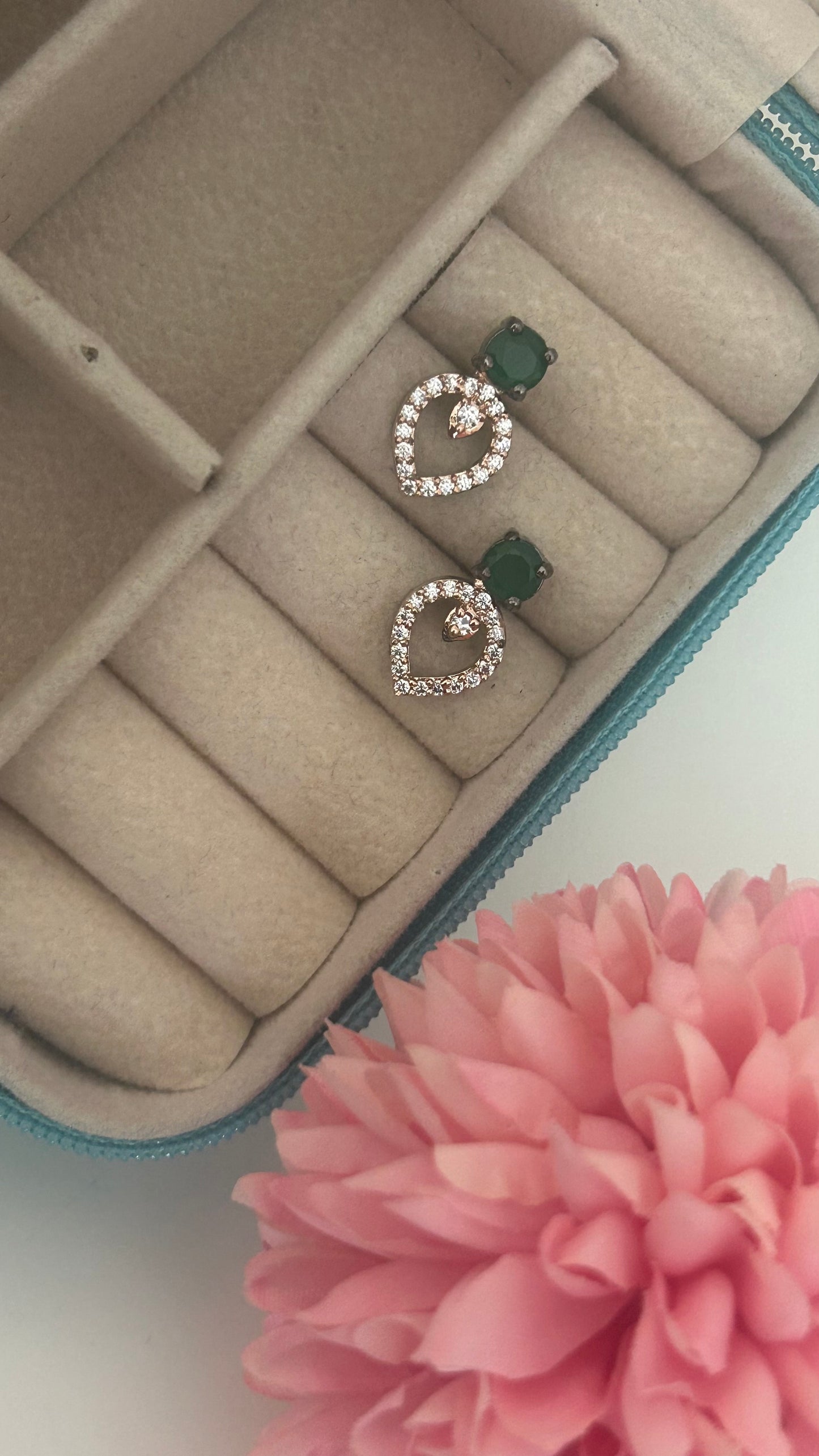 CZ oval shape stud with green stone