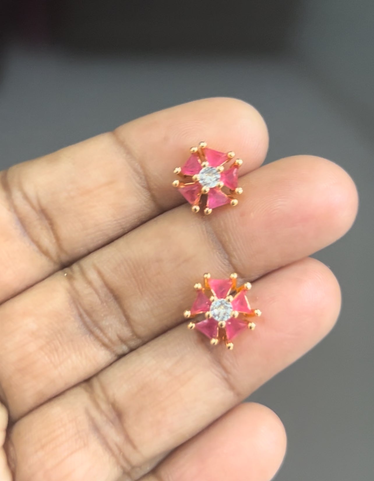 CZ red flower stud