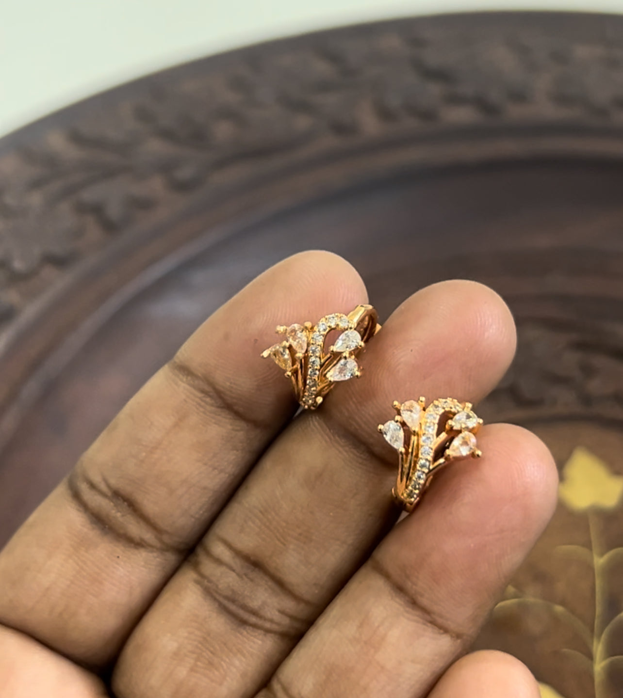 CZ 4 petal Bali earrings