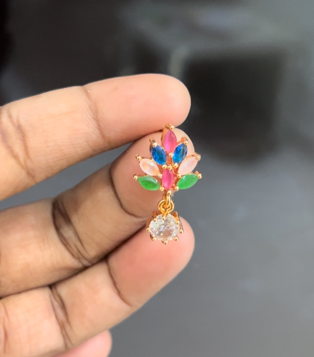 CZ Multi color stud with white hangings