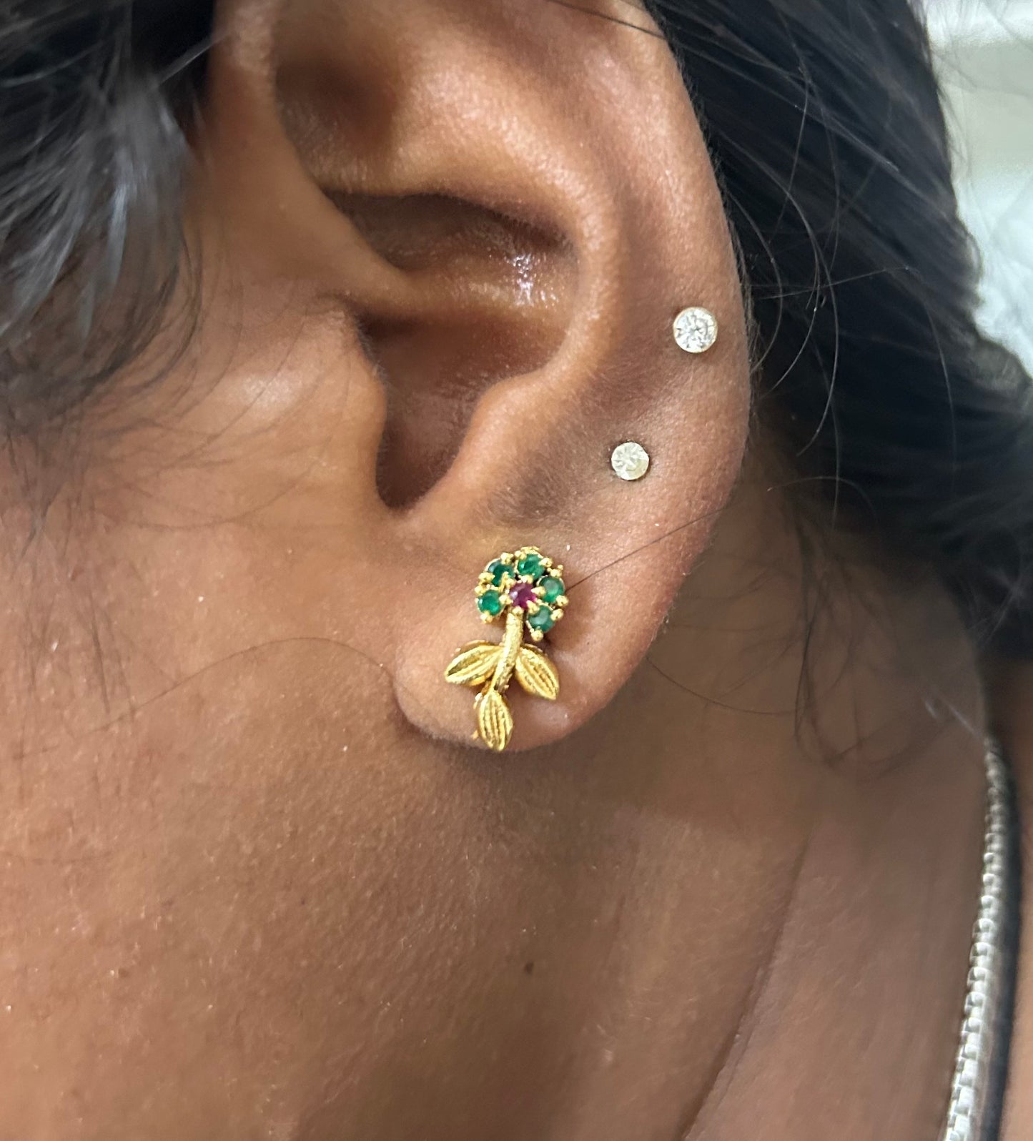 Flower with leaf screwback stud