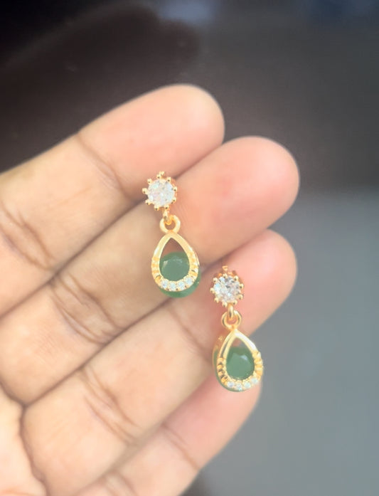 CZ small white stone with green drop hanging