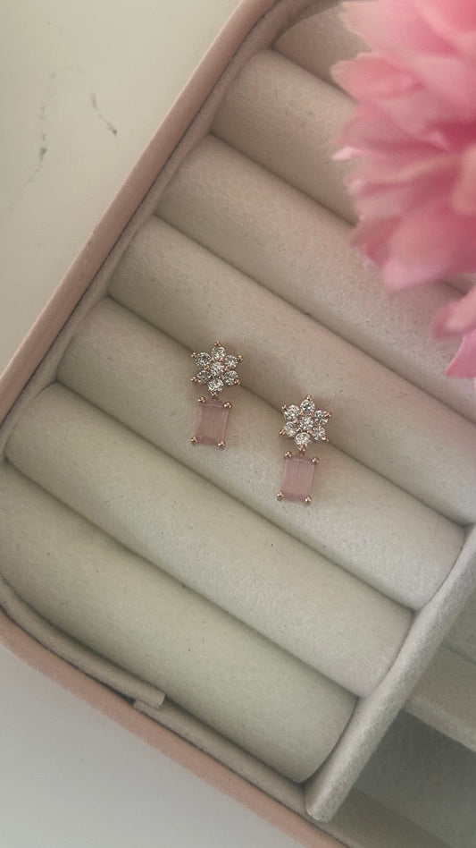 CZ small peach flower stud