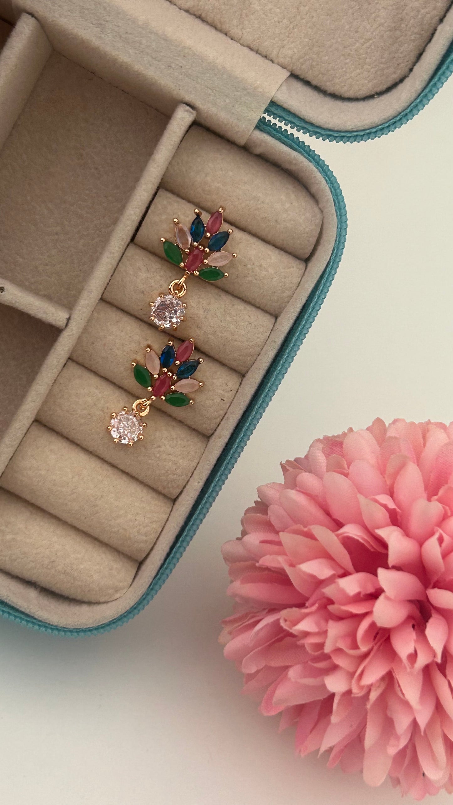 CZ Multi color stud with white hangings