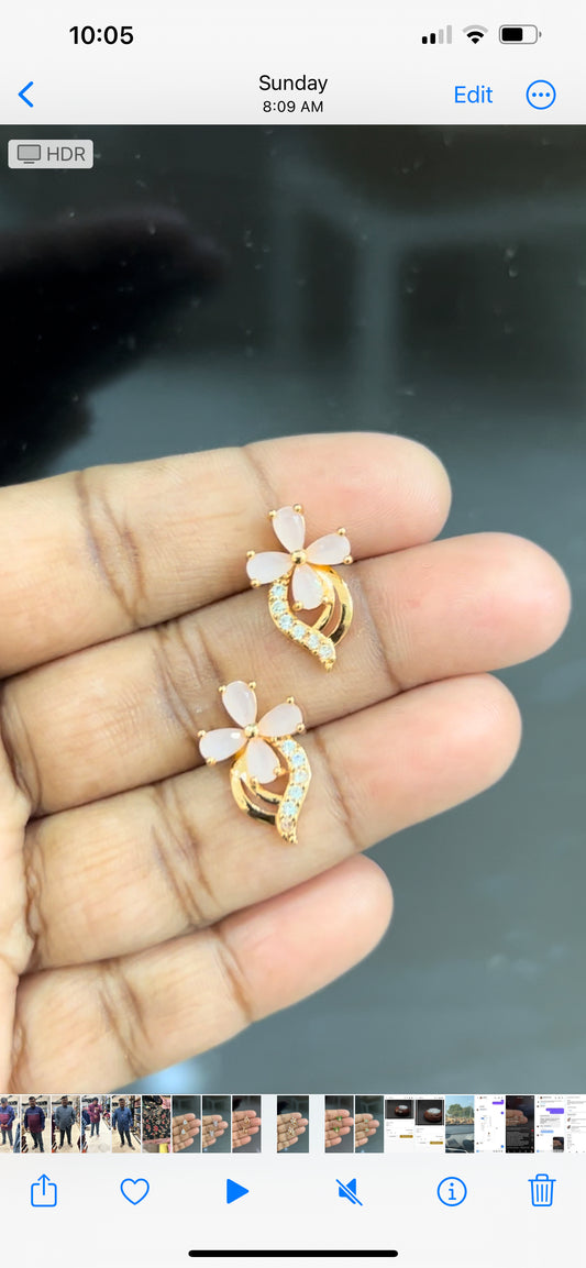 CZ peach color flower stud