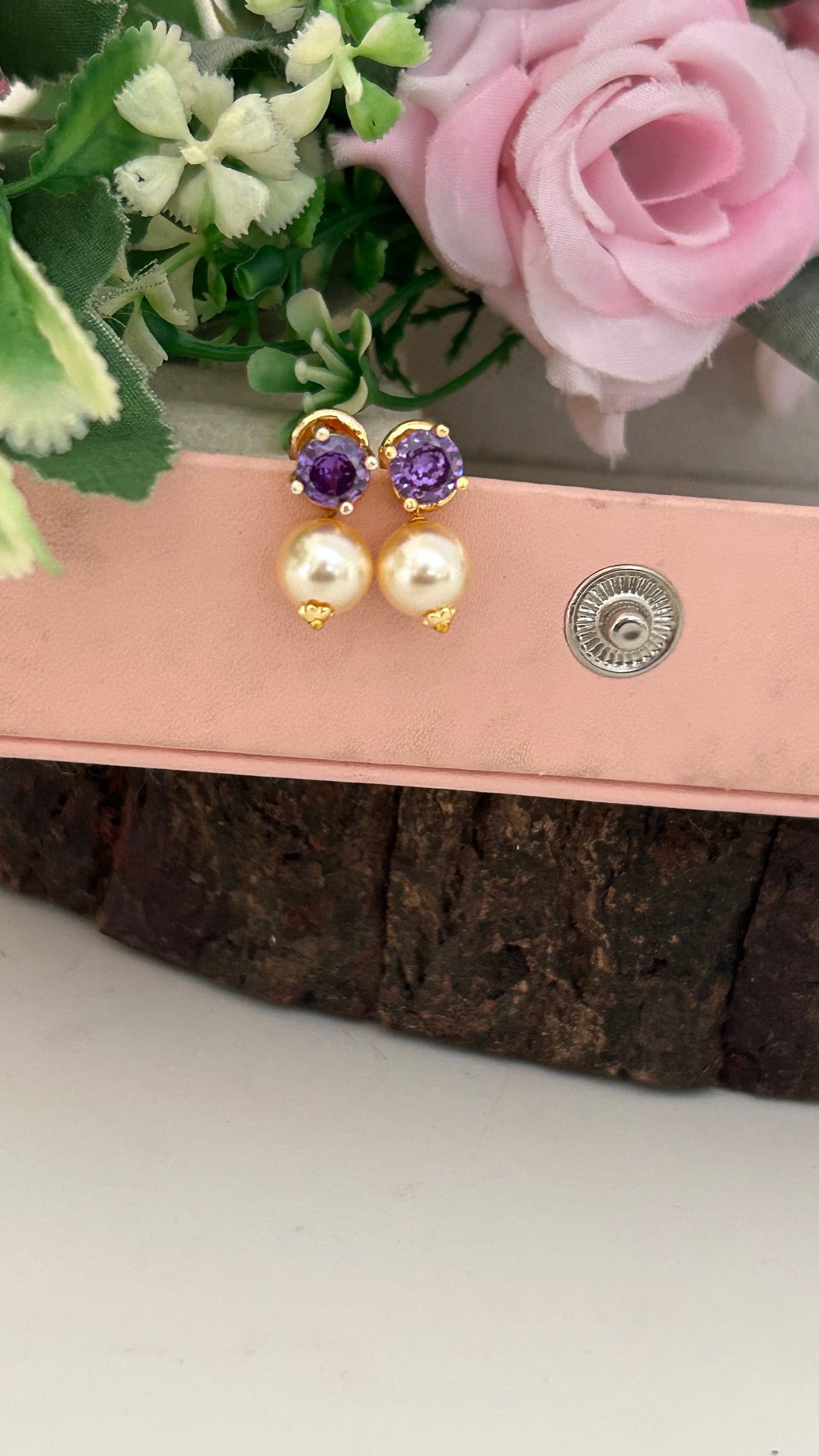 Panchaloha Stone Stud Earrings with Detachable Swarovski Pearl Drops
