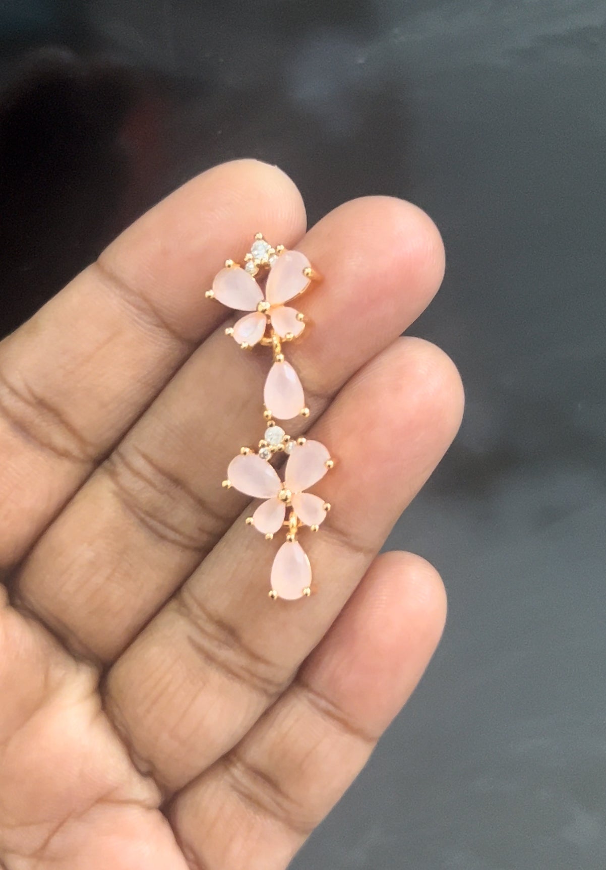 CZ peach color butterfly with drops