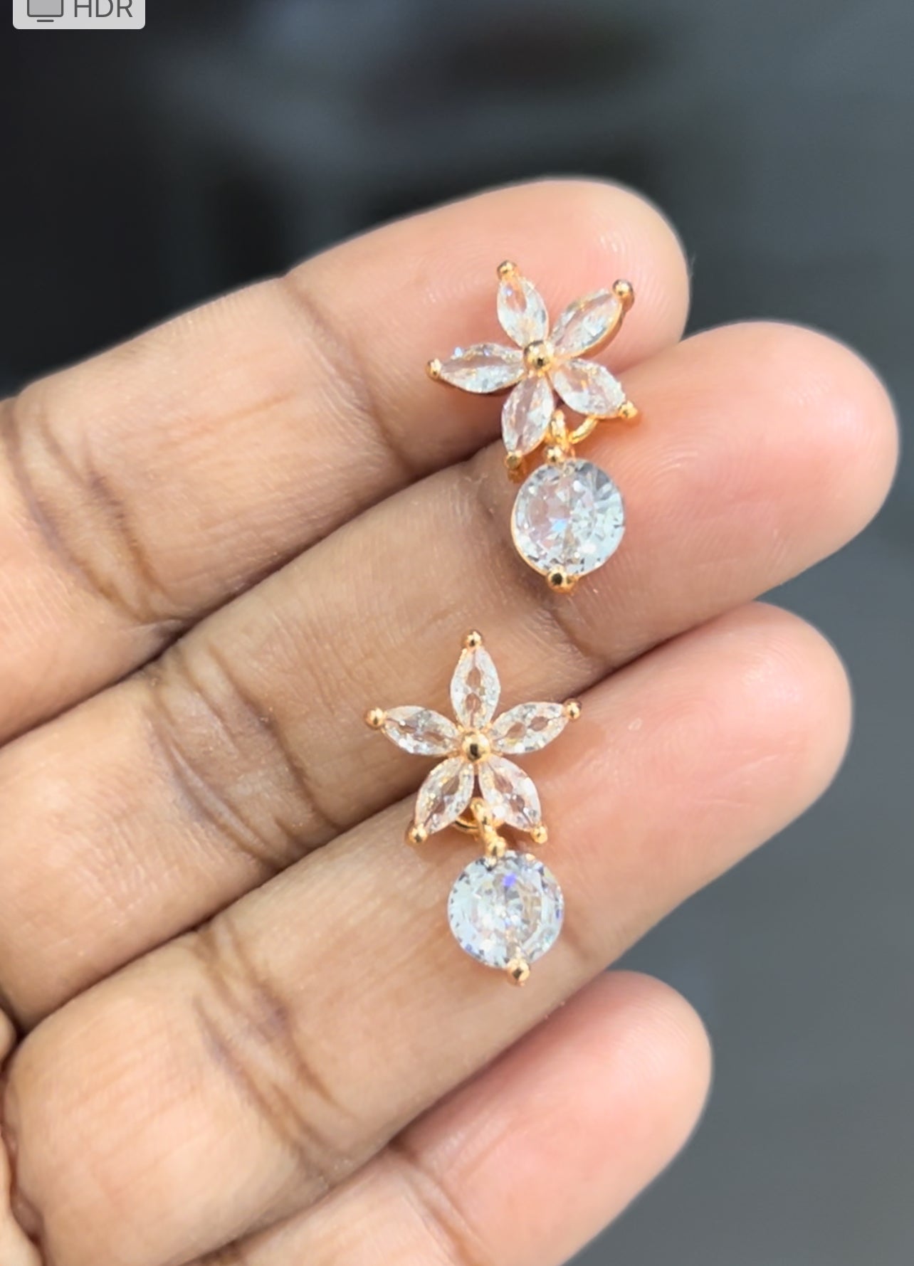 CZ flower stud with stone drop