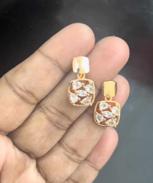 CZ full white stone square model stud