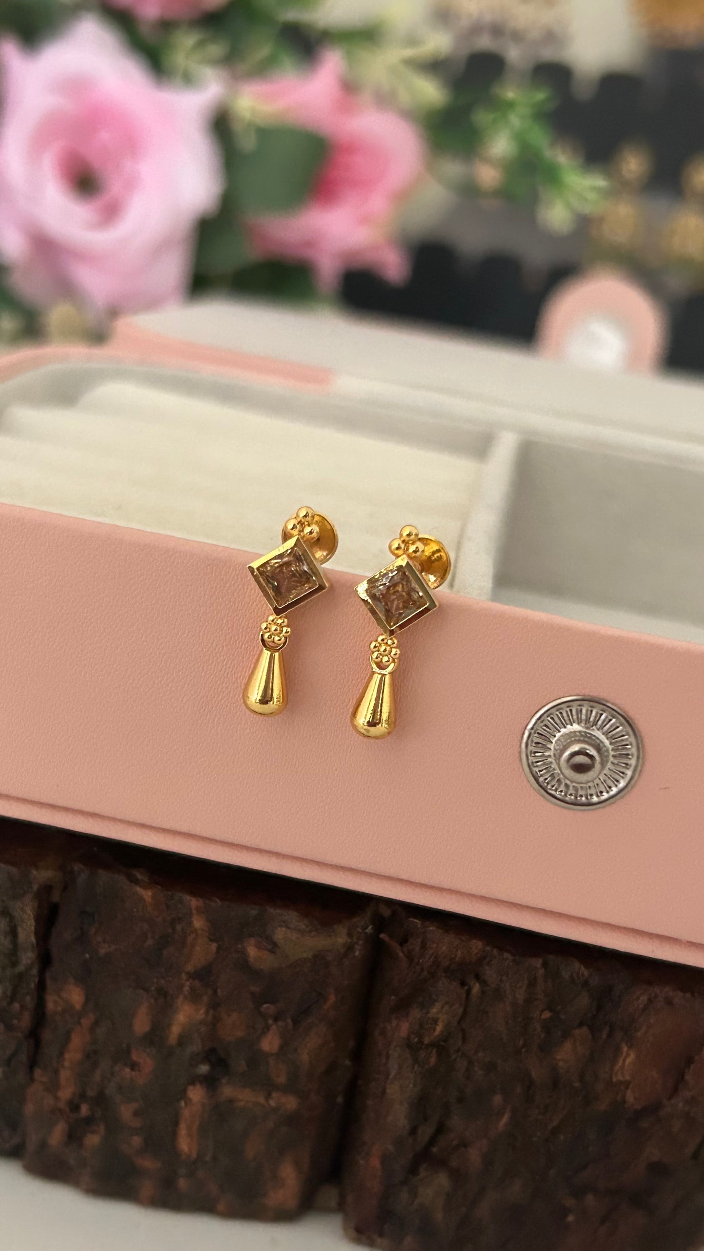 Stylish Daily Wear Screwback Studs with Square Stone Drop Design