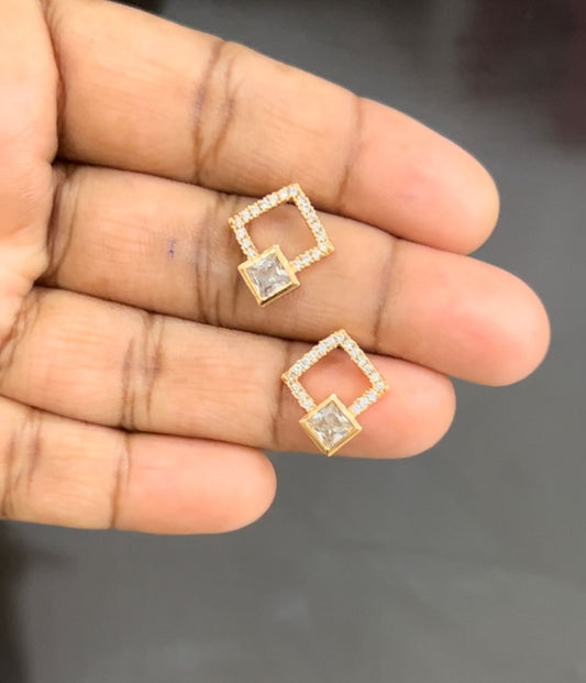 CZ Square shape white stone border studs