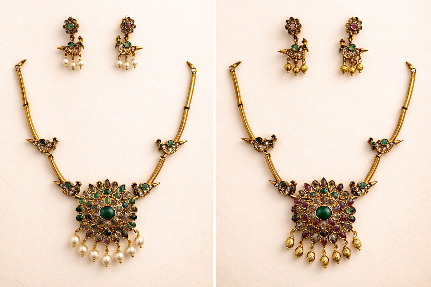 Handcrafted Bird Design Bridal Necklace Set with Ruby Stones