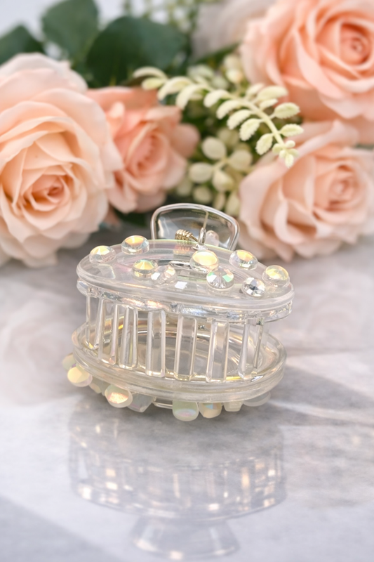 Oval Acrylic Hair Clips with Iridescent Beads – Cute Hair Accessories for Girls