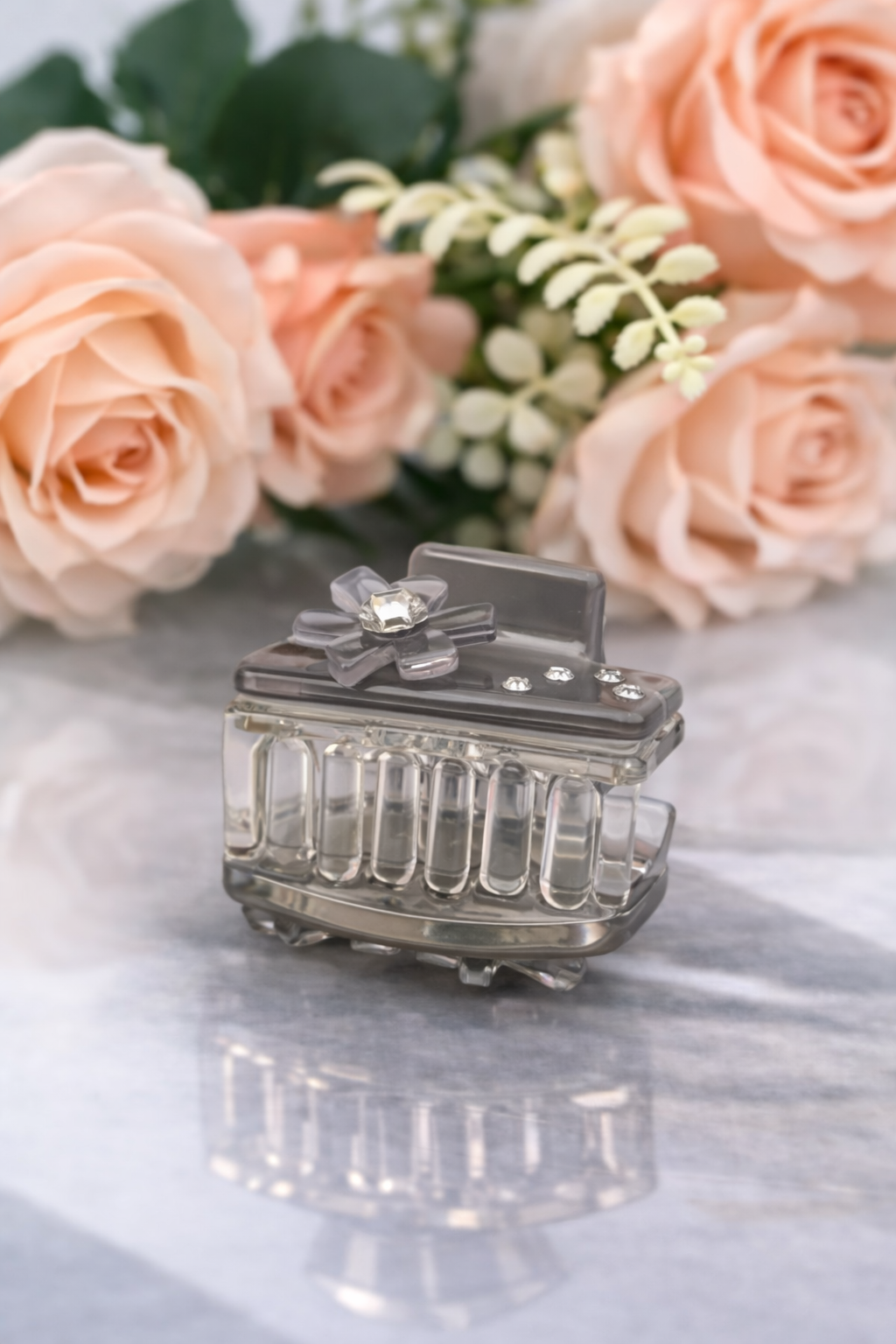Small Acrylic Hair Claw Clips – Floral Crystal Hair Accessories