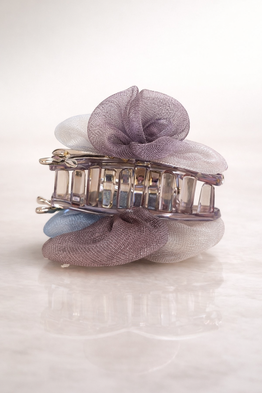 Shimmer Fabric Bow Hair Claw Clips Set – Stylish Organza Hair Accessories