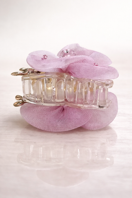 Shimmer Fabric Bow Hair Claw Clips Set – Stylish Organza Hair Accessories