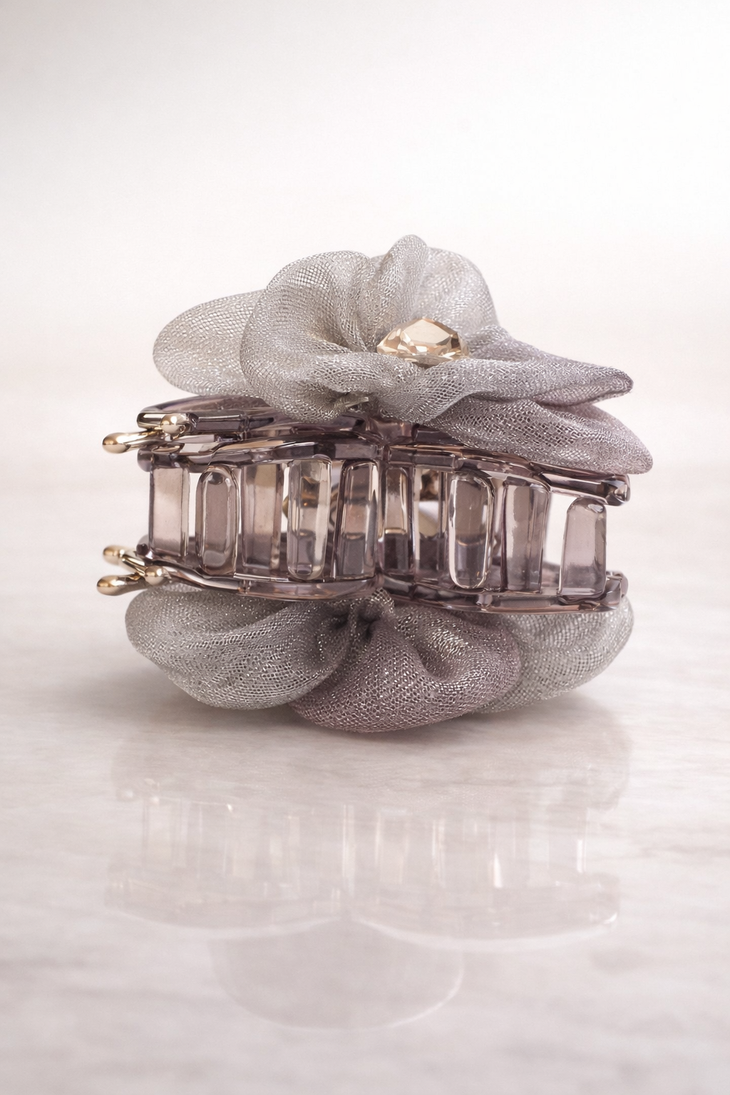 Shimmer Fabric Bow Hair Claw Clips Set – Stylish Organza Hair Accessories