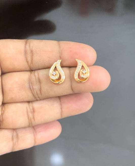 CZ Cone shape white stone gold plated studs