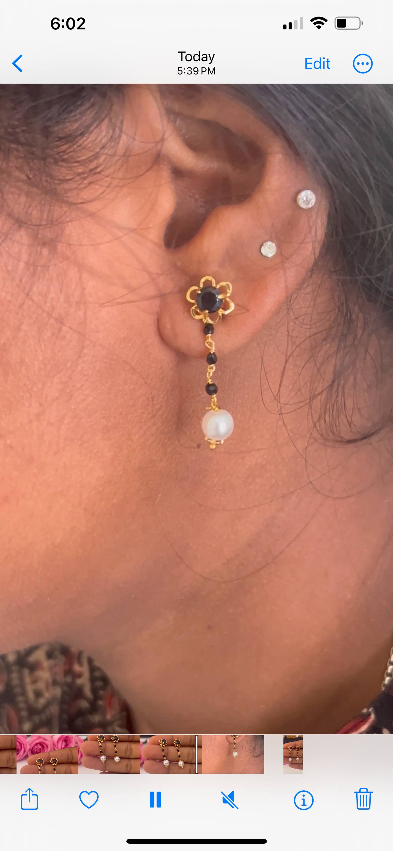 Dainty screwback stud with pearl danglers