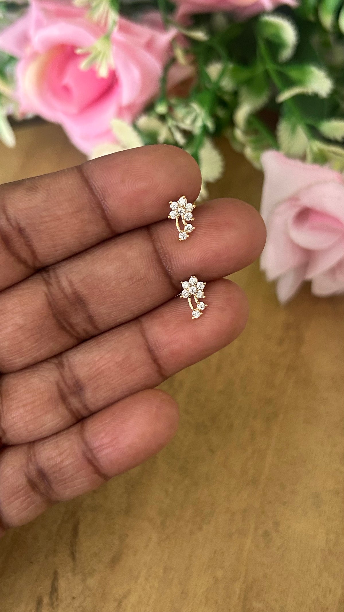Mini Floral Drop Studs – Nose Pin Back Screw | Second Piercing Earrings