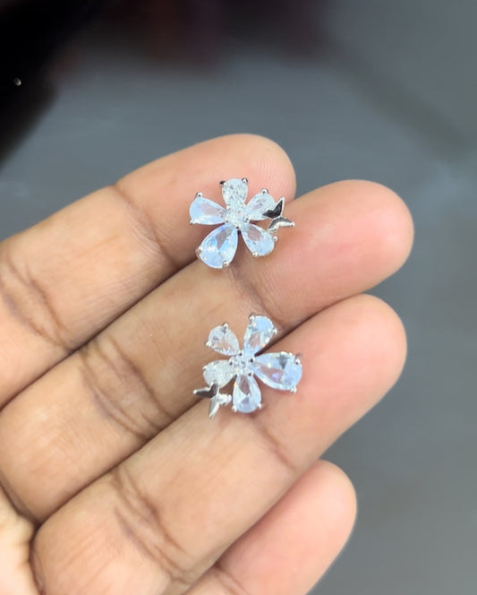 CZ sliver flower with small butterfly