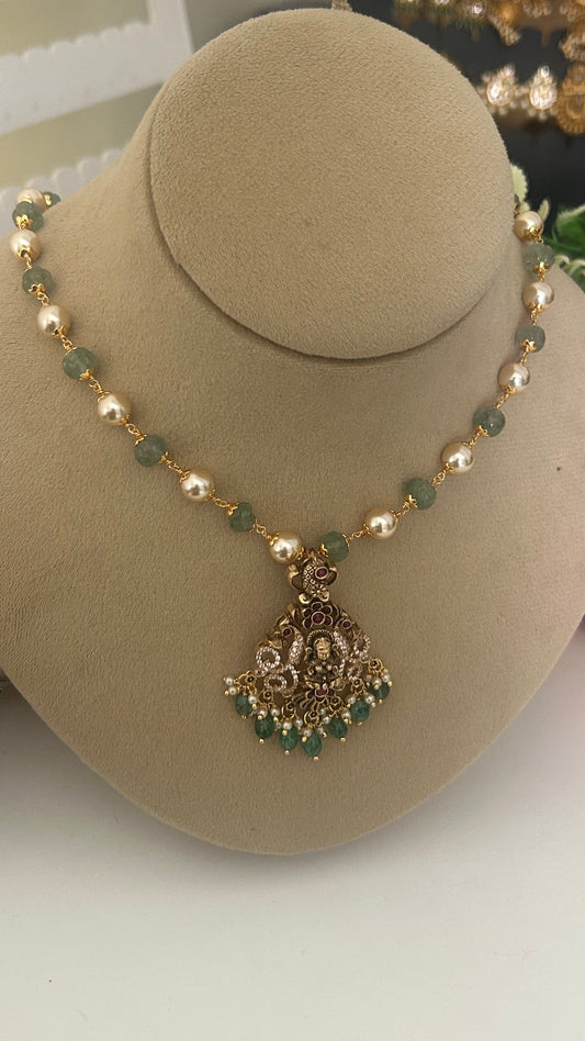Pumpkin and swaroski beads chain with detachable lakshmi devi pendent