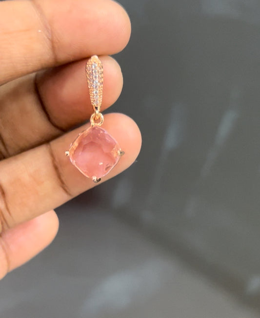 CZ light pink hanging drop studs