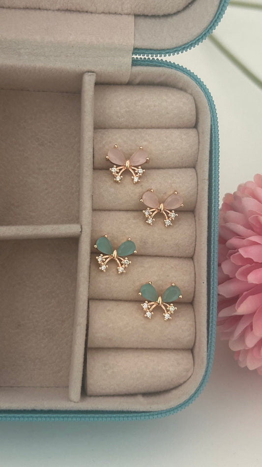 Elegant Rose Gold Bow Earrings with Shimmering Diamonds