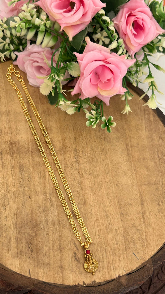 South Indian Temple Jewellery Chain with Red Stone Pendant – Celebrity Inspired