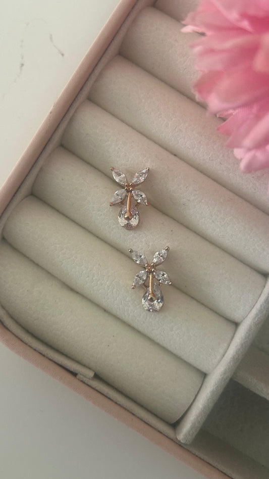 CZ butterfly stud with red drop