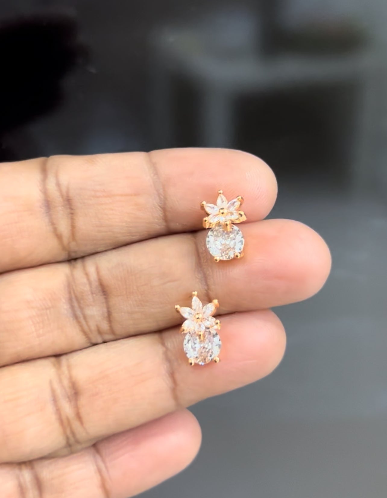 CZ cute white flower stud