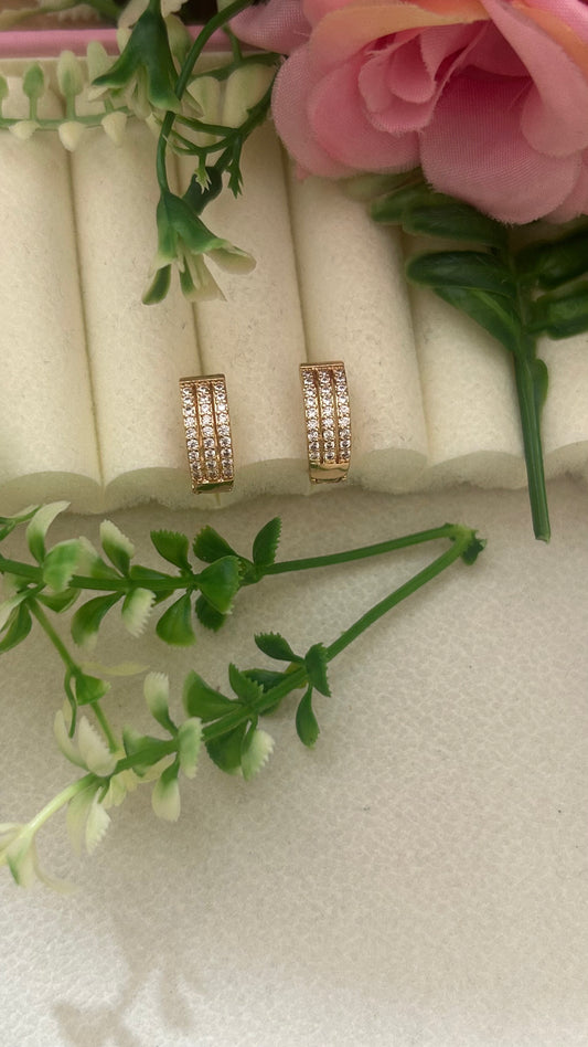 CZ 3 LINE BALI HOOP EAR STUDS