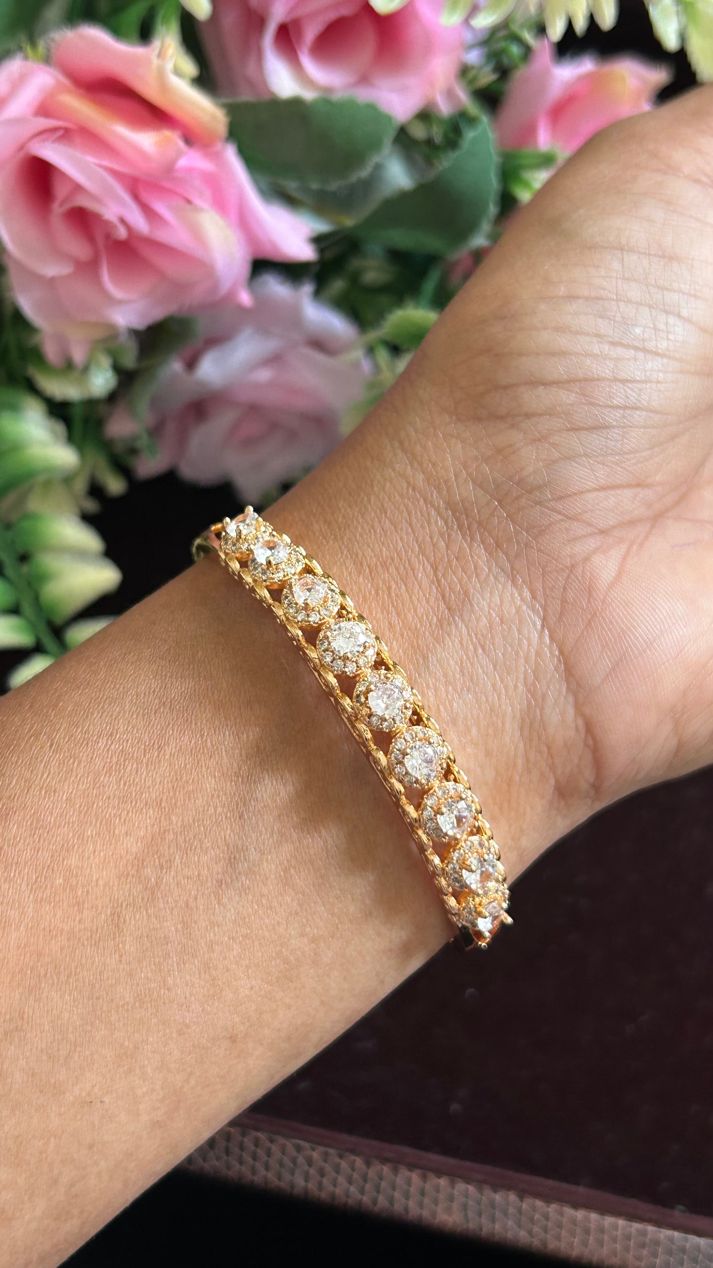 Stylish Rose Gold Finish CZ Openable Kada for Women