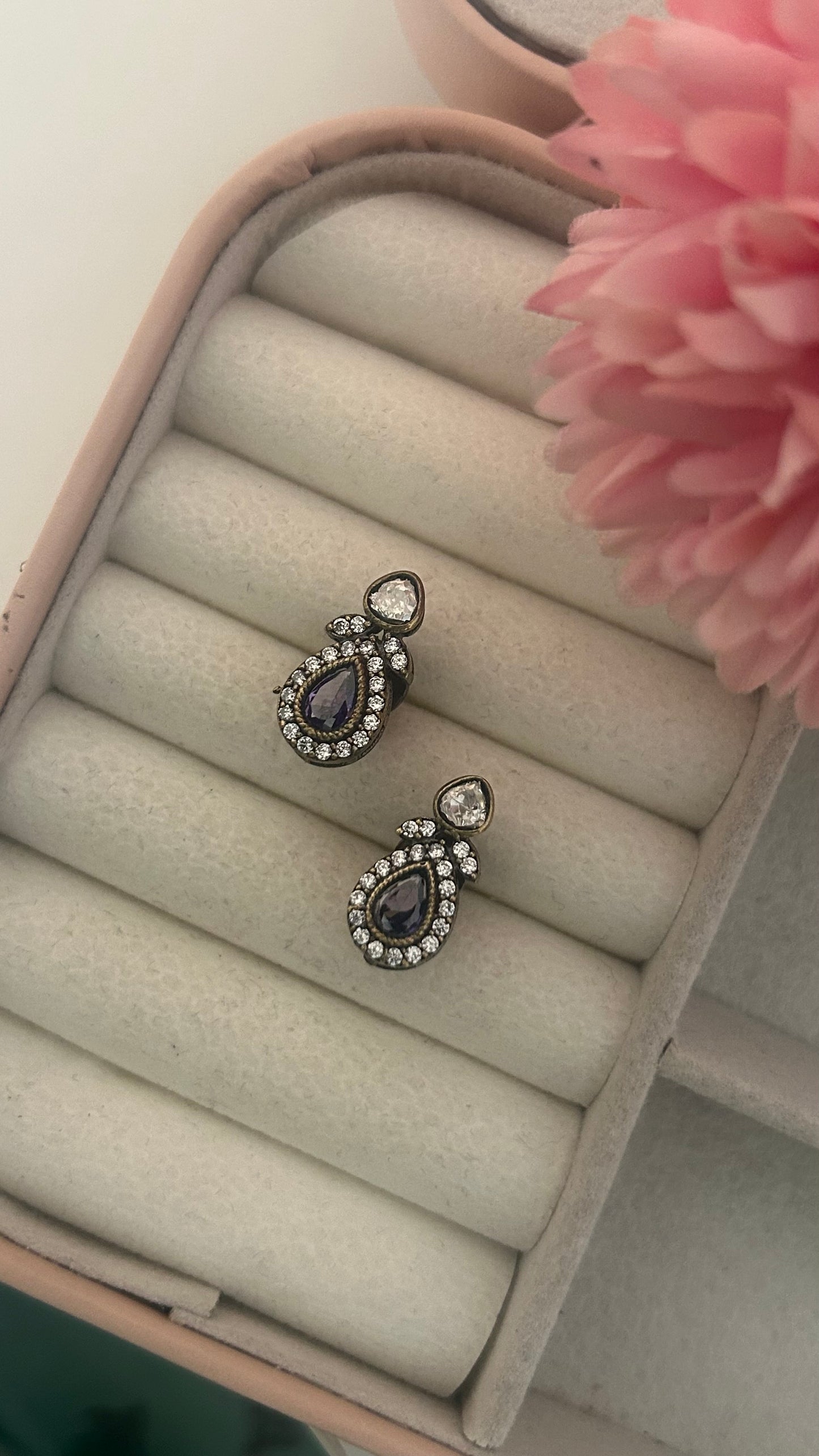 Vintage Purple Stone Stud Earrings | Victorian Design with Secure Screw Back