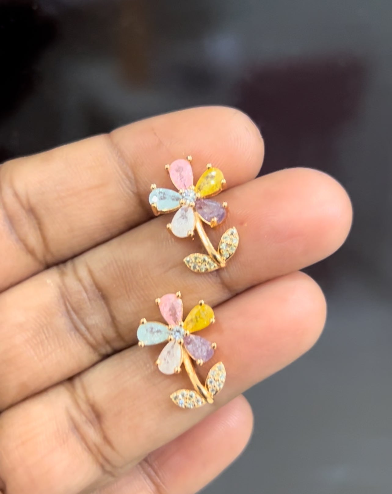 CZ flower stud in multicolour