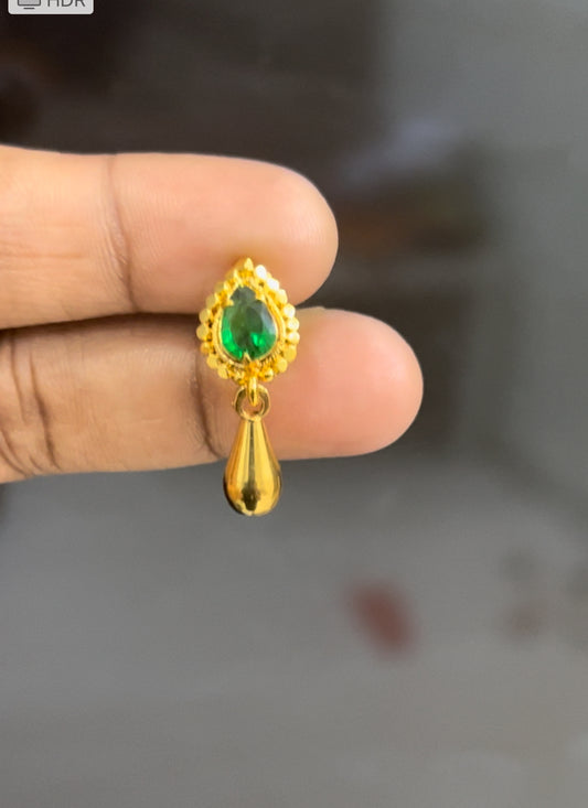 Green stone screwback earrings