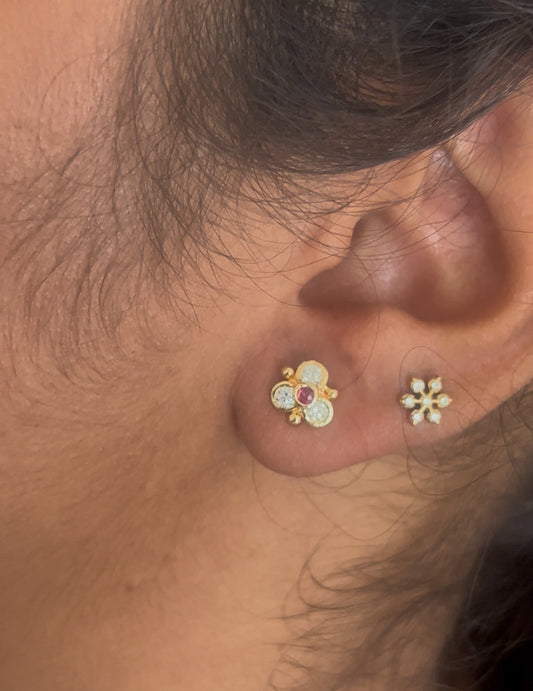 Classic Panchaloham Ruby Stud earrings– South Indian Heritage Jewelry Design"