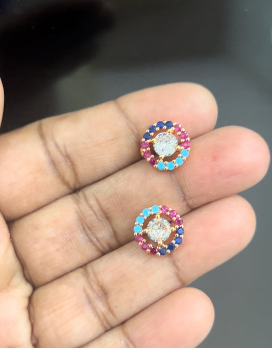 CZ pink and blue stone round shape stud