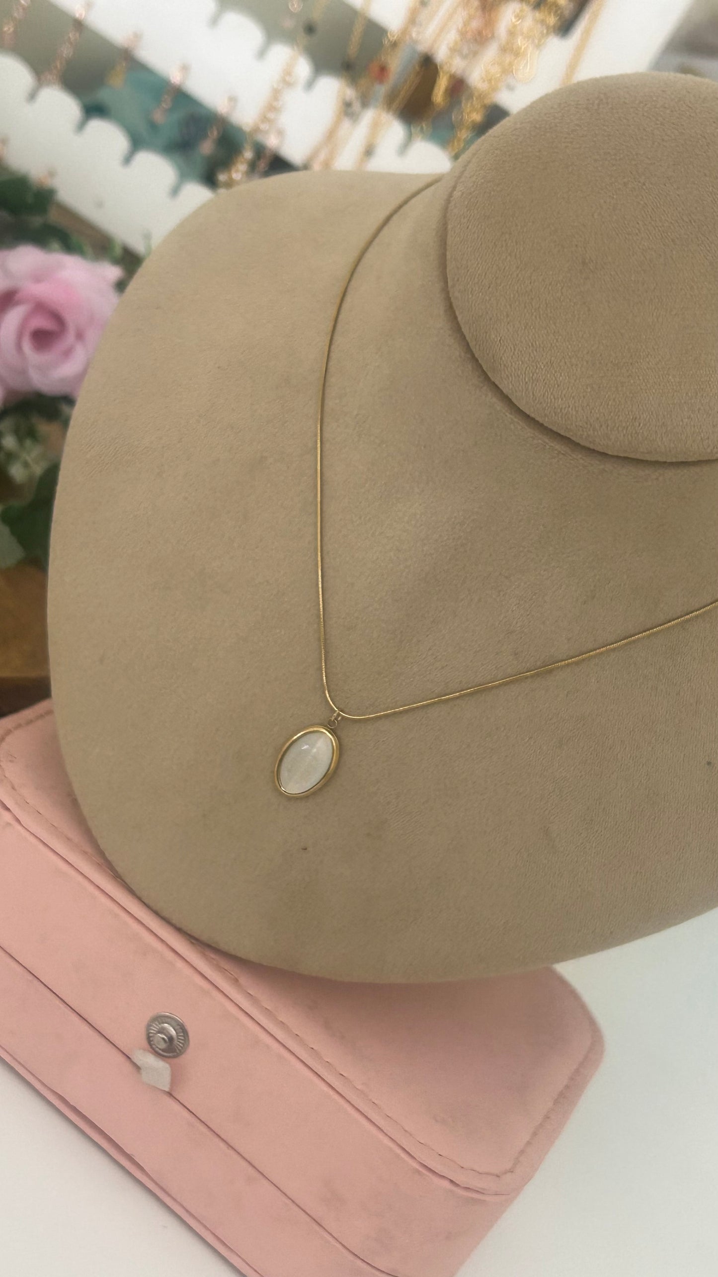 Classic Anti-Tarnish Gold Chain with Oval Stone Pendant | Simple Everyday Jewellery