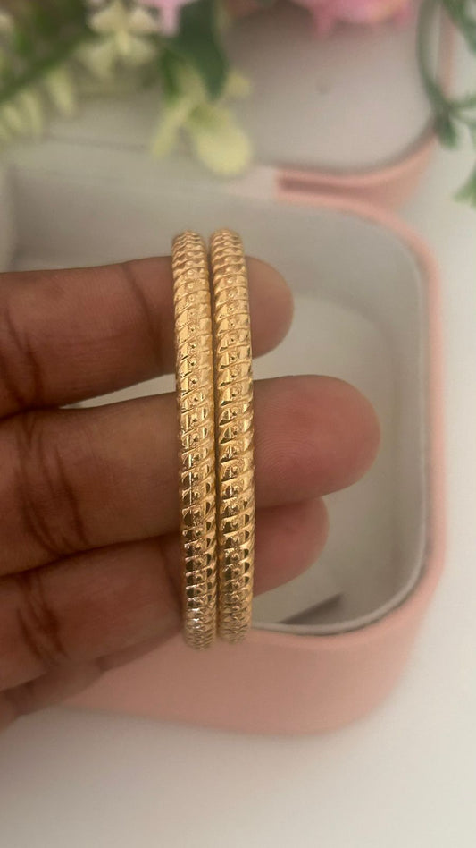 Handcrafted Panchaloha Bangles – Set of 2 | Spiral Energy Symbol Design | Matte Gold Look