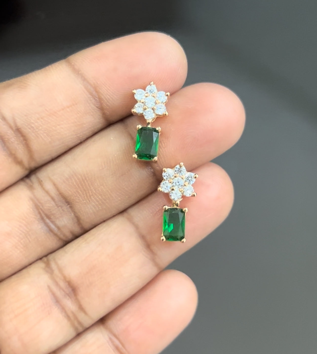 CZ green flower stud