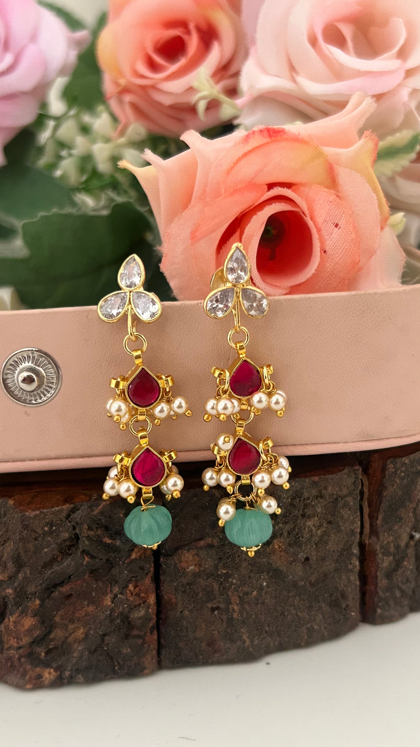 Polki Stud Earrings with Detachable Kundan Pearl Hanging | 2-in-1 Traditional Earrings