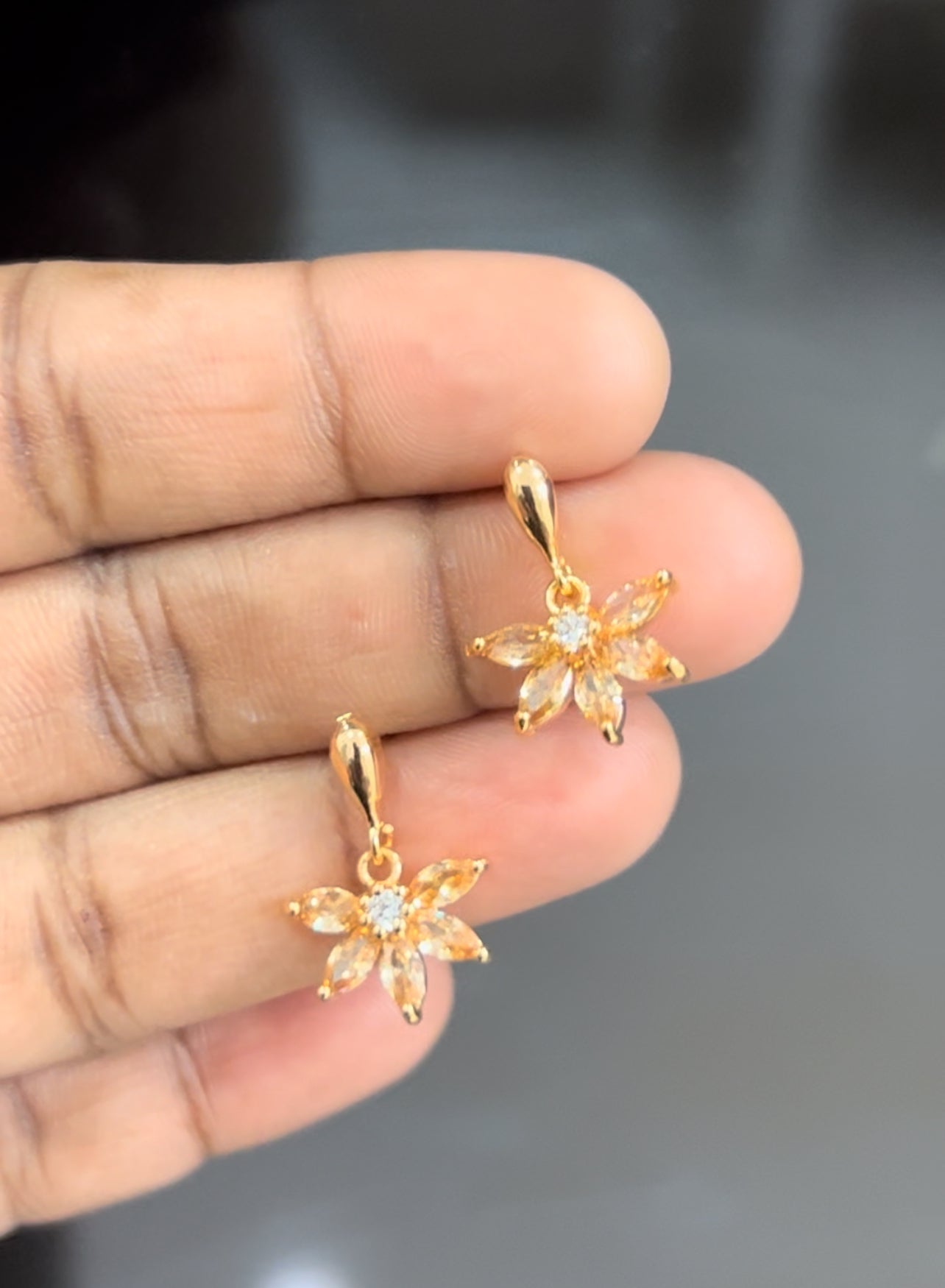 CZ gold flower stud drops