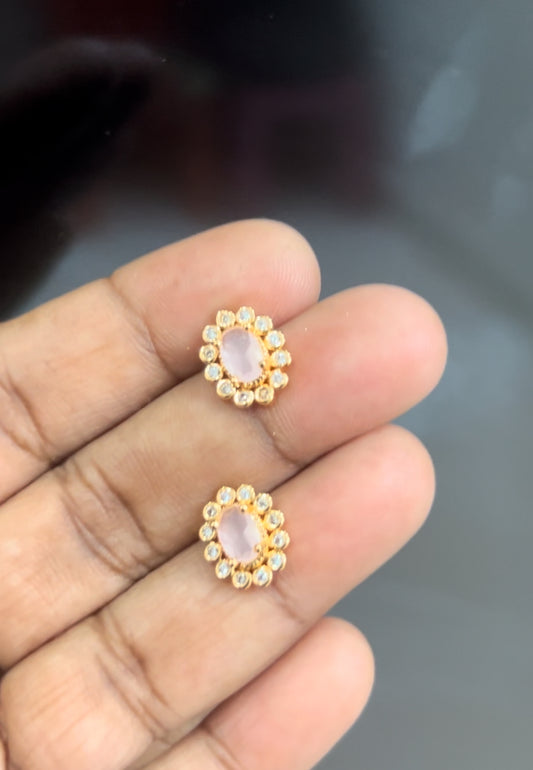 CZ oval shape stud with peach color stone