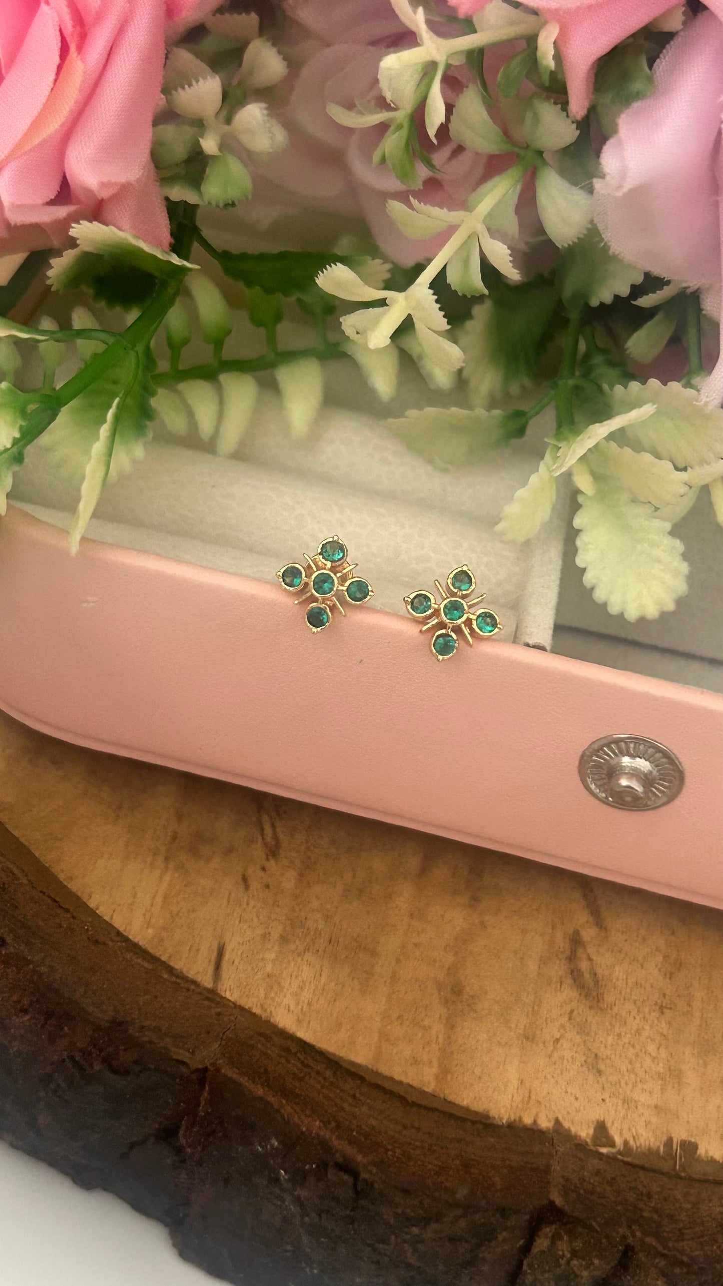 Elegant Panchaloham Stud Earrings with Crystal Accents in small size